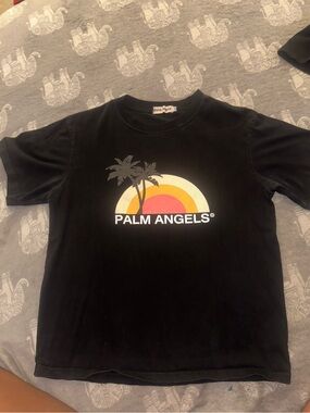 Palm Angels Black Tee with Sunset Palm Graphic